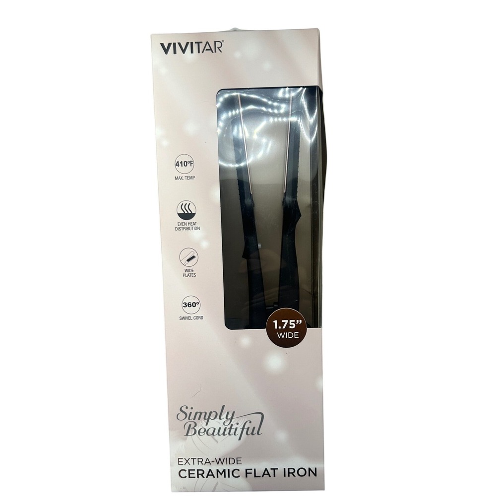 Vivitar Simply‎ Beaut. Extra-Wide Ceramic Flat Iron 1.75 Inch 410F Blk Rose Gold